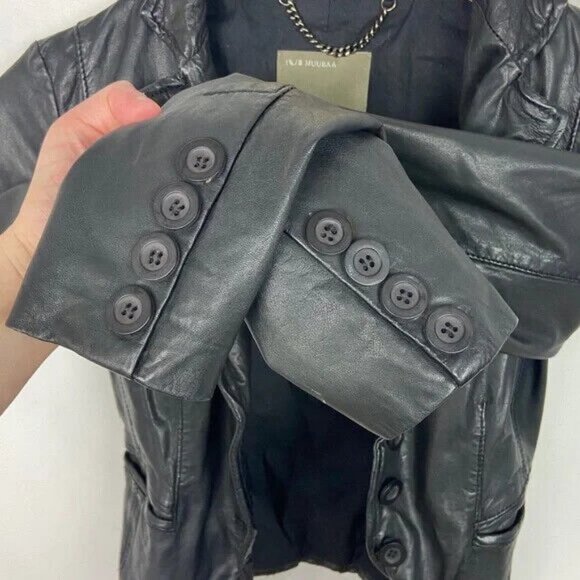 Muubaa 100% Lamb Leather Jacket Black Biker Moto Naiden Size 2 Style M0275‎ Coat - Picture 6 of 13